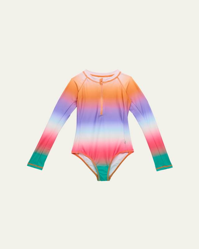 Girl's Necky Long-Sleeve One-Piece Swimsuit, Size 4-7